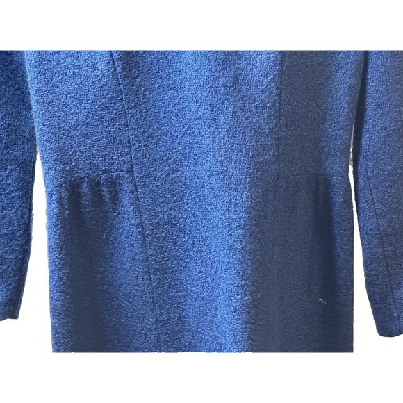 Dress Blue Midi Sheath Fitted Knit Cowl Long Sleeve Theatre Actress Doris Day - Picture 7 of 14